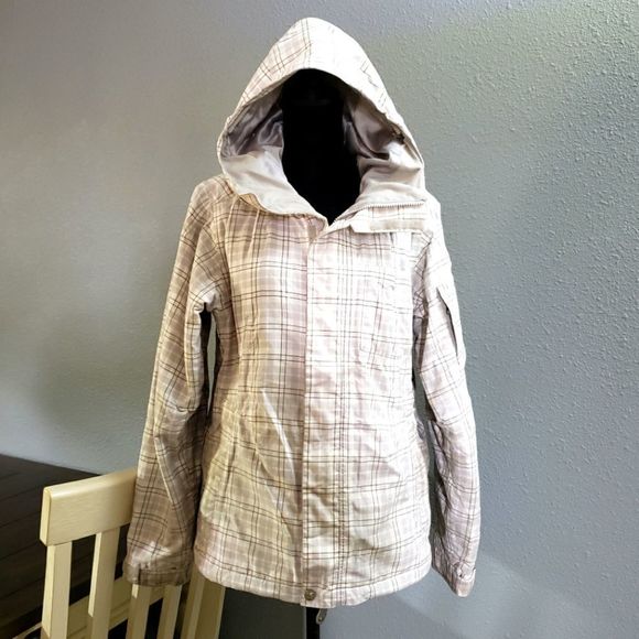 Burton Plaid Ski & Snow Jacket - Cream and Gray - Picture 1 of 9